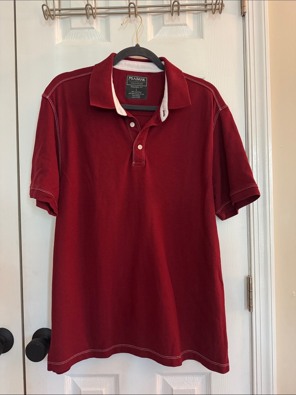 Jos. A. Bank Men's Deep Red Polo with Contrast Inner Collar Size Large